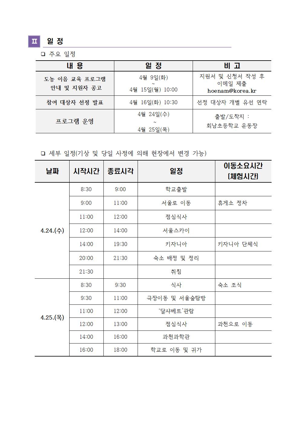 2024 회남초 도농이음 진로체험 및 대상자 선정 계획002